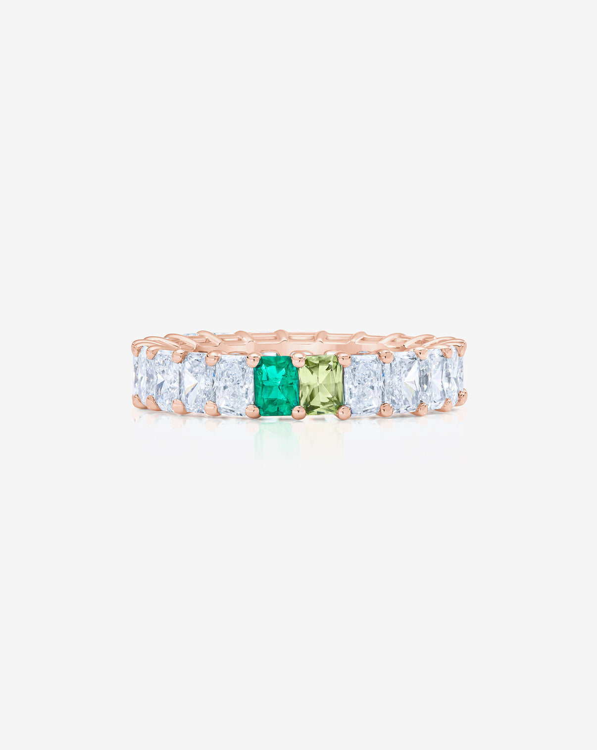 Radiant Diamond and Birthstone Eternity Band with 2 birthstones 14K Rose Gold