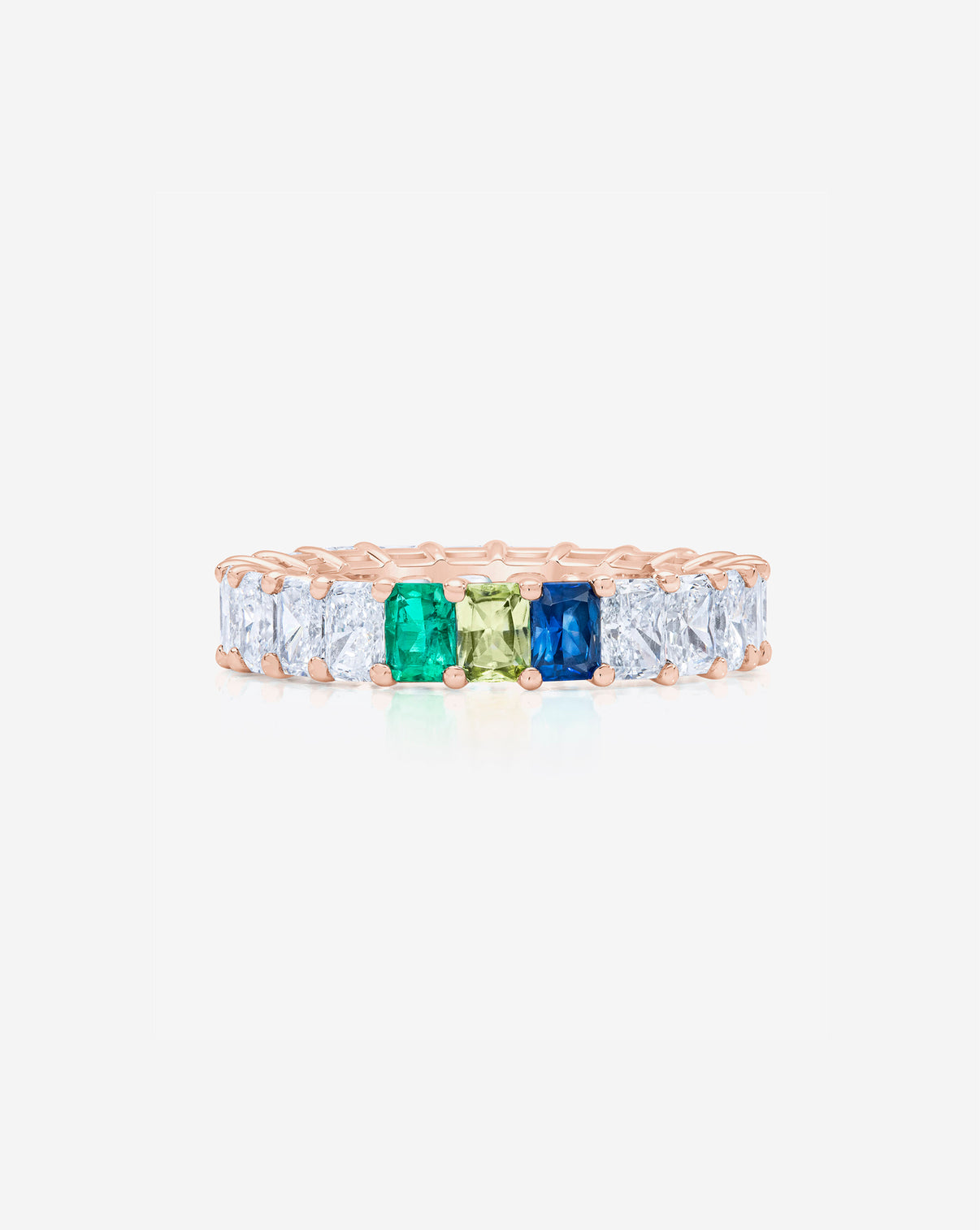Radiant Diamond and Birthstone Eternity Band with 3 birthstones 14K Rose Gold