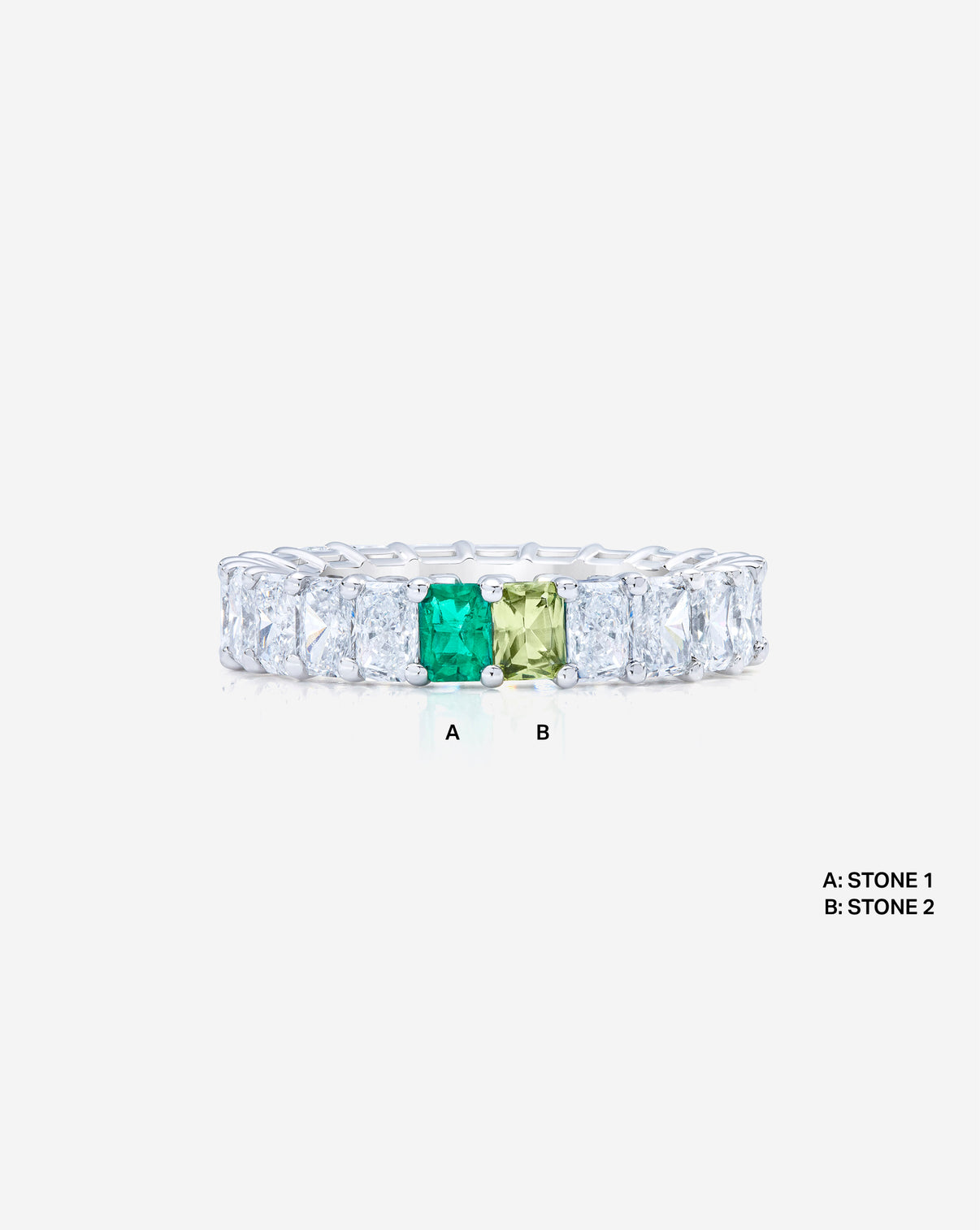 Radiant Diamond and Birthstone Eternity Band with 2 birthstones Platinum
