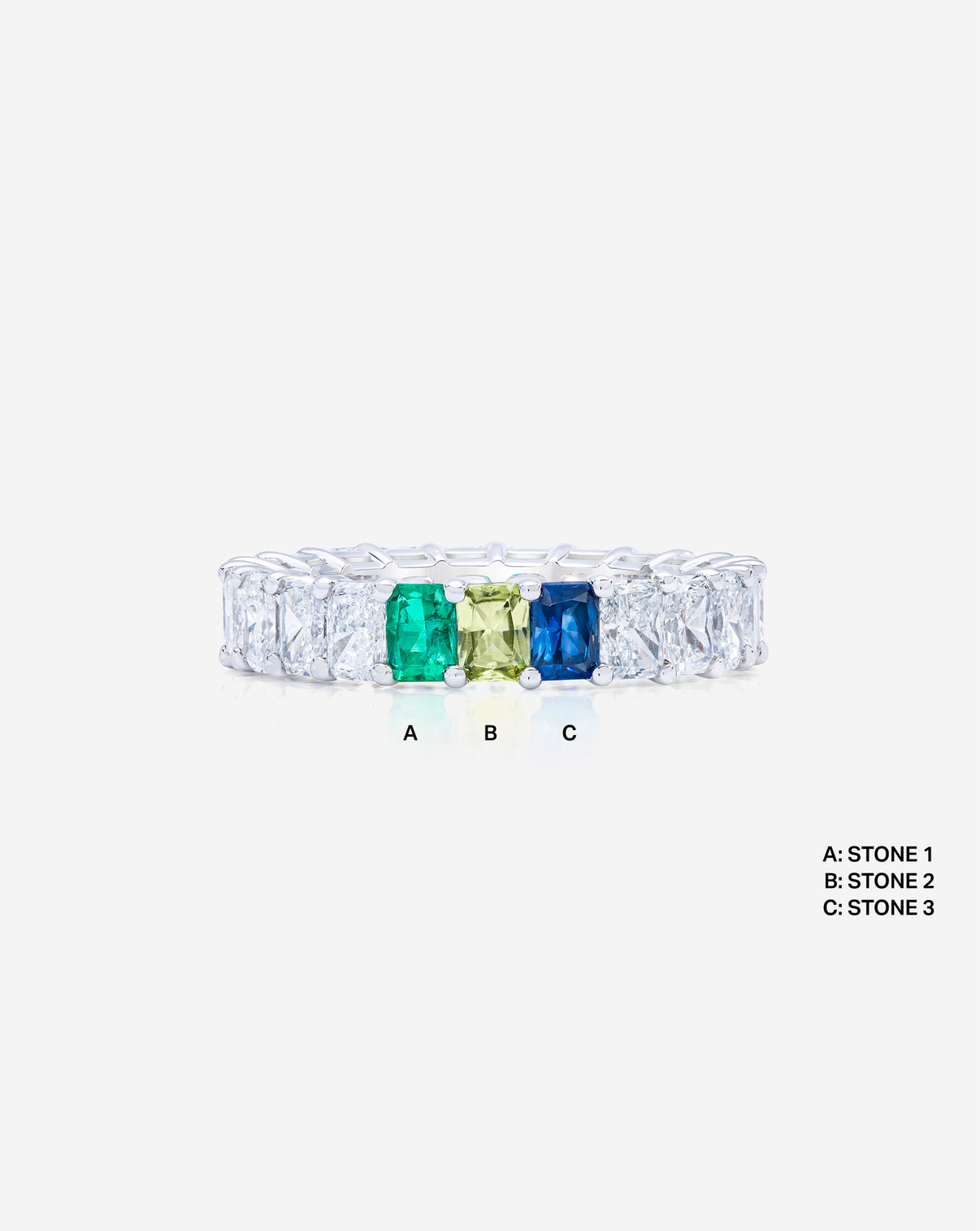 Radiant Diamond and Birthstone Eternity Band with 3 birthstones Platinum