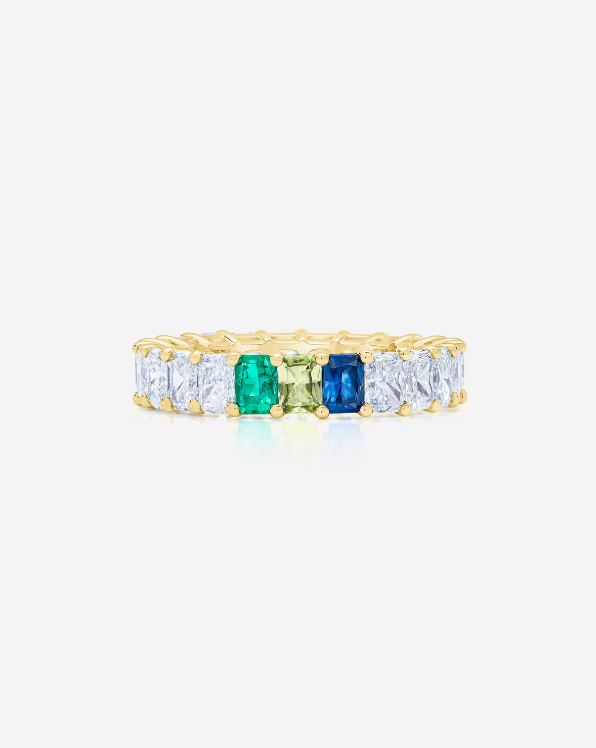 Radiant Diamond and Birthstone Eternity Band with 3 birthstones 14K Yellow Gold