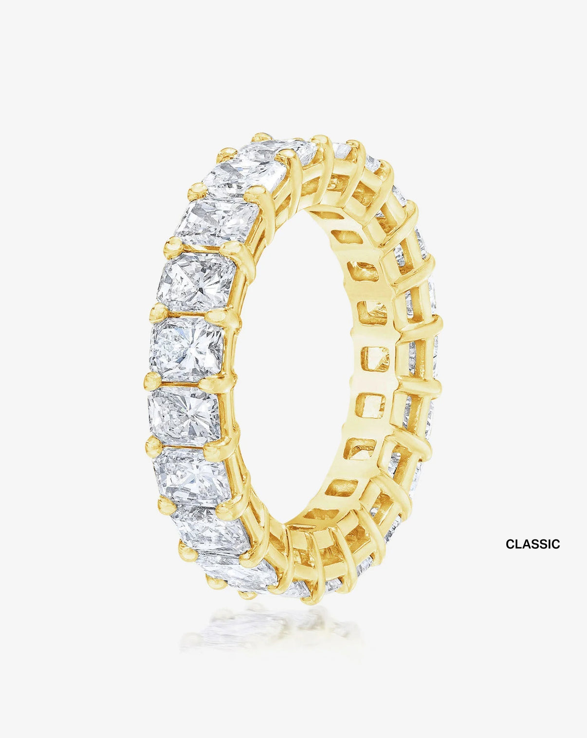 Bridal Wedding Bands 14K Yellow Gold Classic Radiant Eternity Band side angle