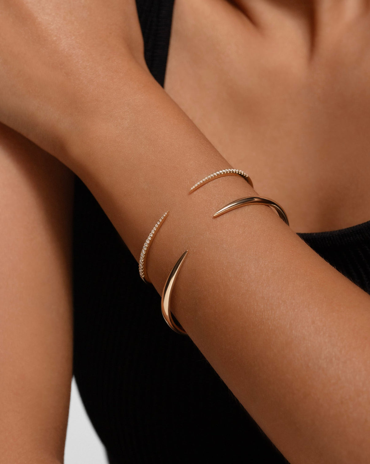 14k gold claw cuff, diamond claw cuff on model