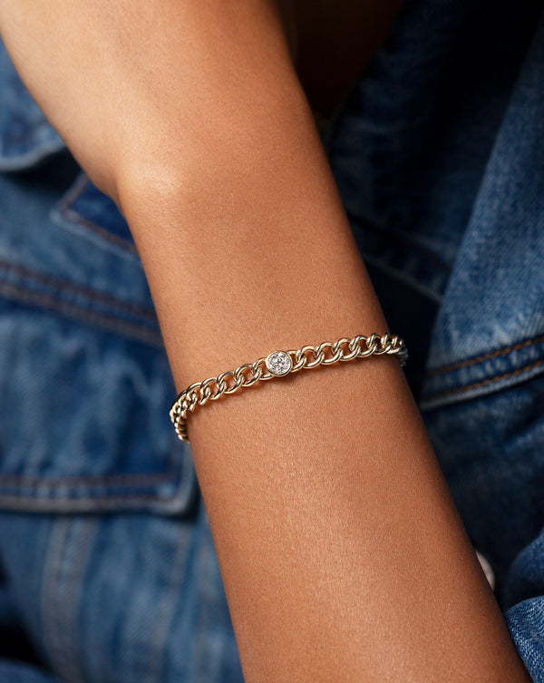 Bezel-Set Diamond Curb Chain Bracelet on model