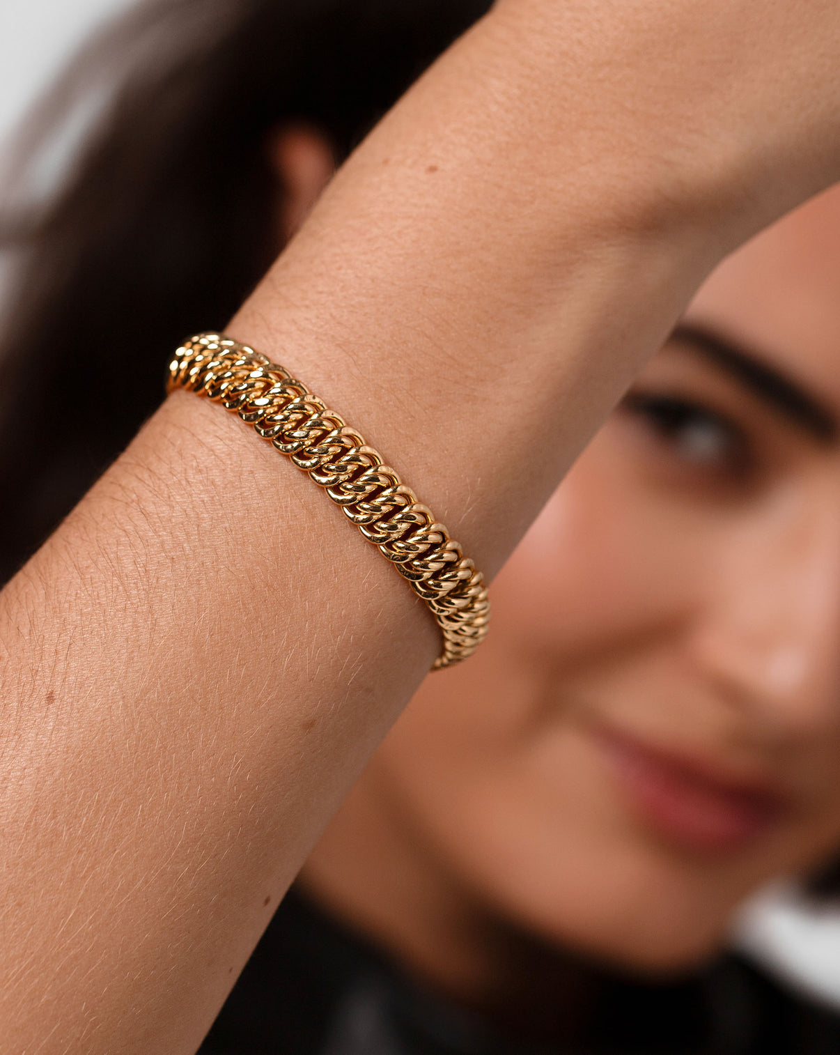 Ring Concierge Bold Gold Braided Chain Bracelet 14k Yellow Gold - on-model featured on its own and zoomed in on the detail