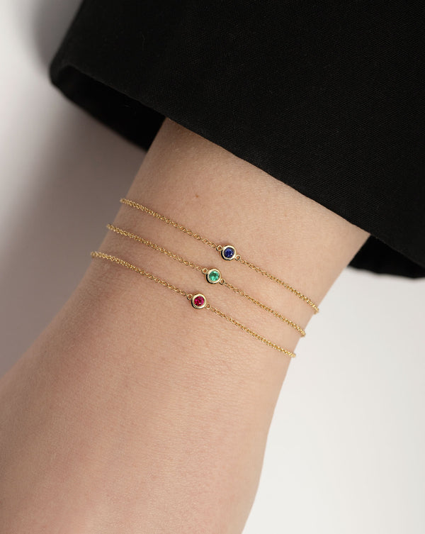 Gemstone Bezel-Set Bracelet in Sapphire Blue, Emerald Green and Ruby Red on model