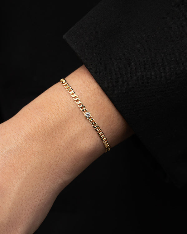 Petite Bezel-Set Diamond Curb Chain Bracelet on model