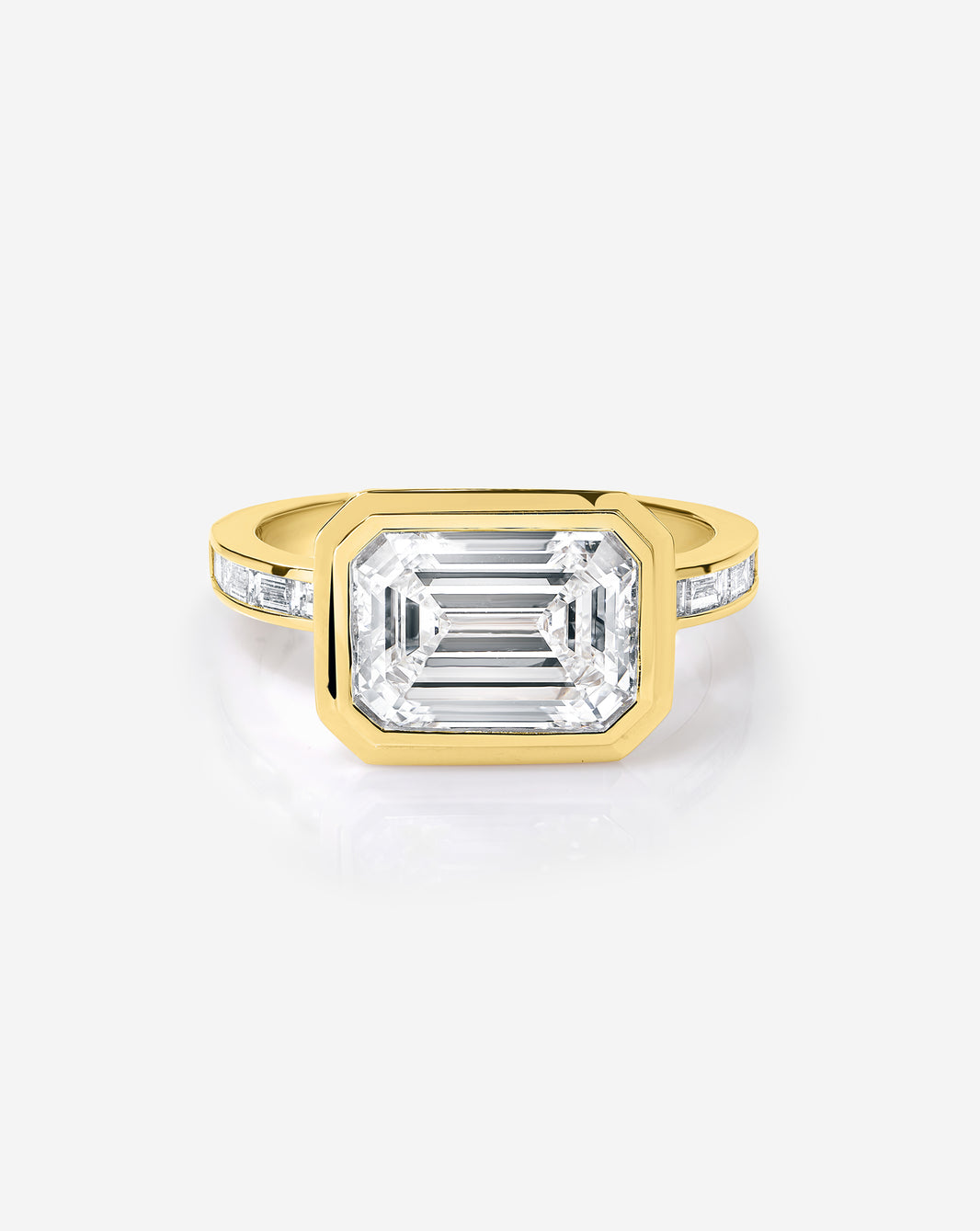 3 carat East West Emerald Diamond Channel Set Engagement Ring 14K Yellow Gold