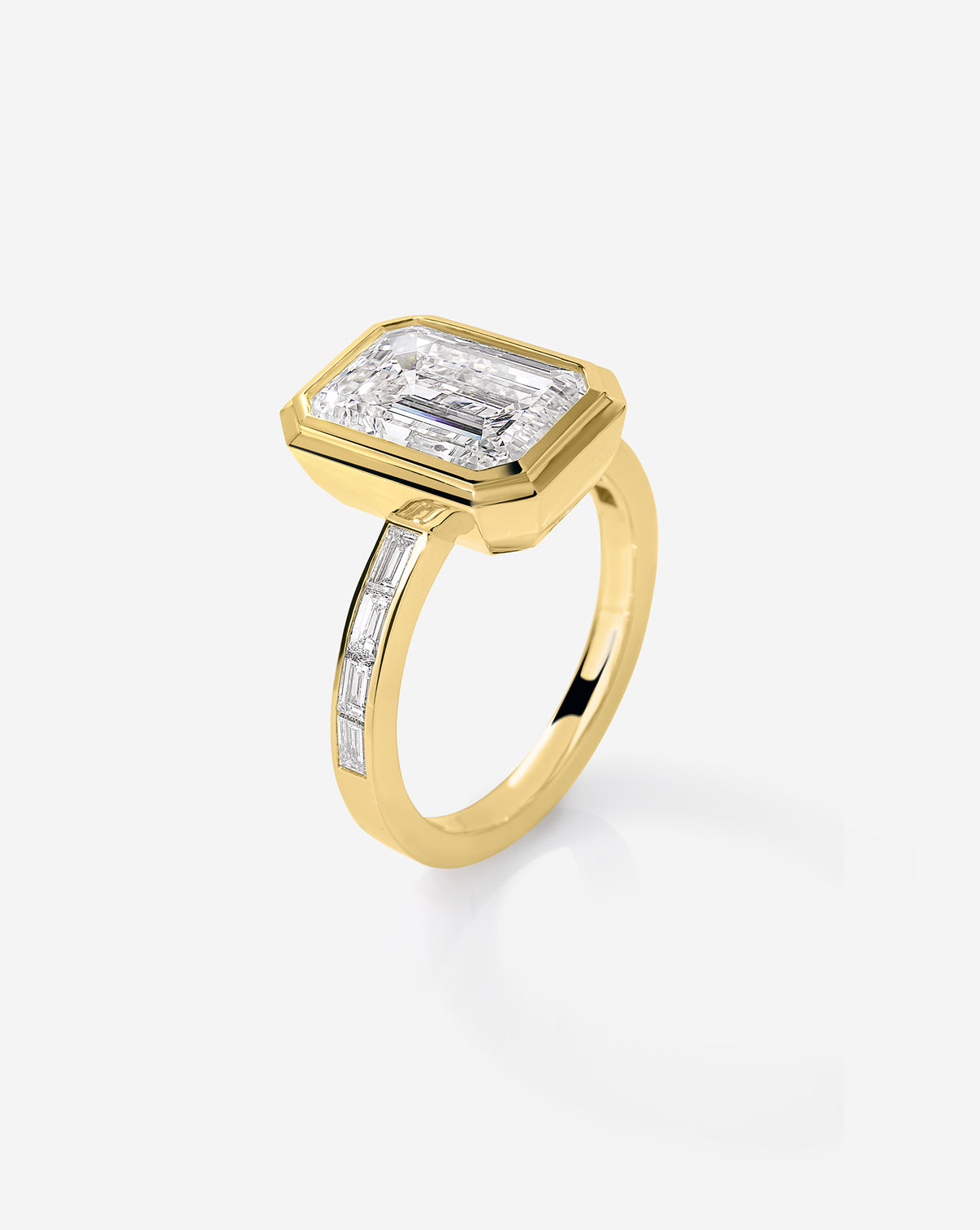 3 carat Emerald Diamond Channel Set Engagement Ring 14K Yellow Gold side view