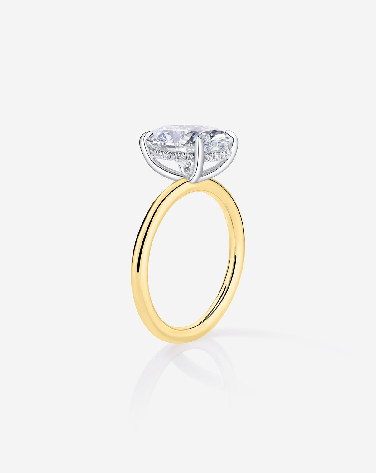 3 carat Oval Diamond in Cloud Solitaire Hidden Halo 14K Yellow Gold side view