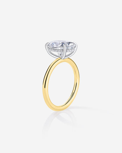 3 carat Oval Diamond in Cloud Solitaire Hidden Halo 14K Yellow Gold side view