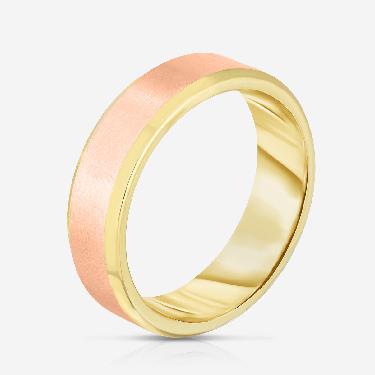 4 mm Contrast + Beveled Wedding Band 14k yellow gold rose gold side 42378904141912