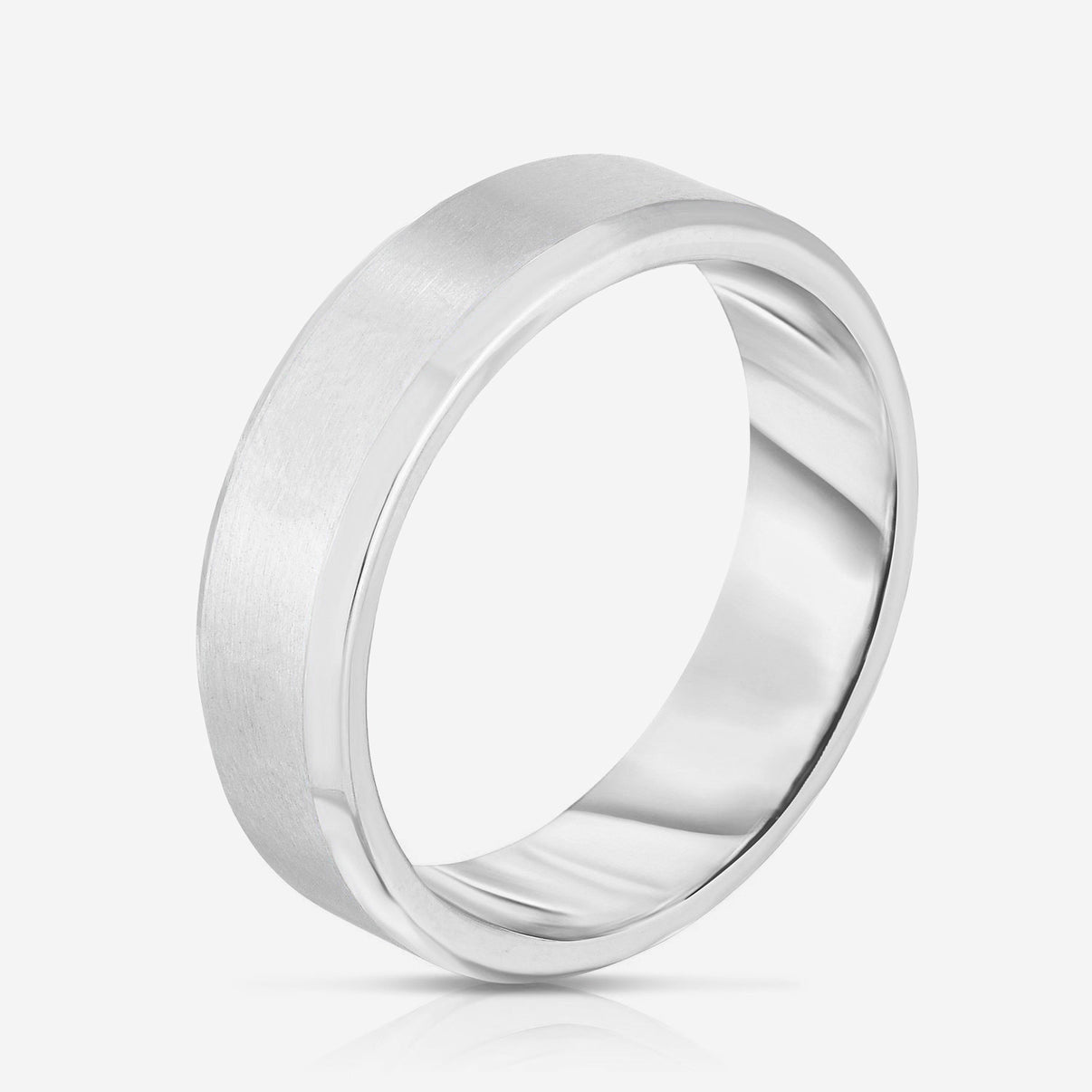 4 mm Contrast + Beveled Wedding Band 14k white gold side view 42379016274008