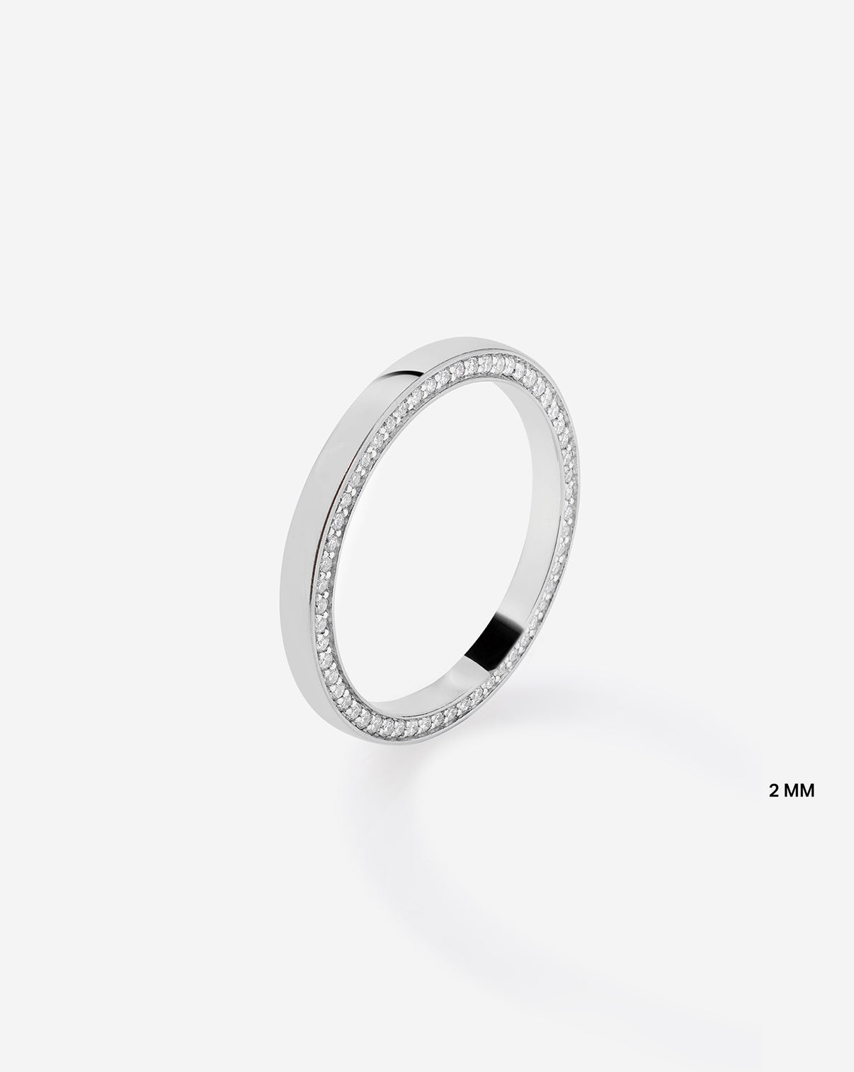 Image of brilliant pave cigar band in 14k White Gold - standing 2 mm