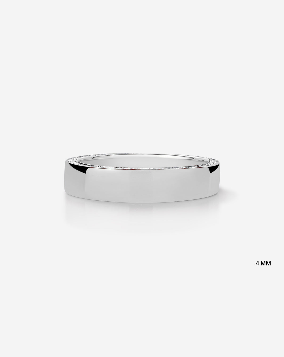 Flat lay of 4 mm brilliant pave cigar band in 14k White Gold
