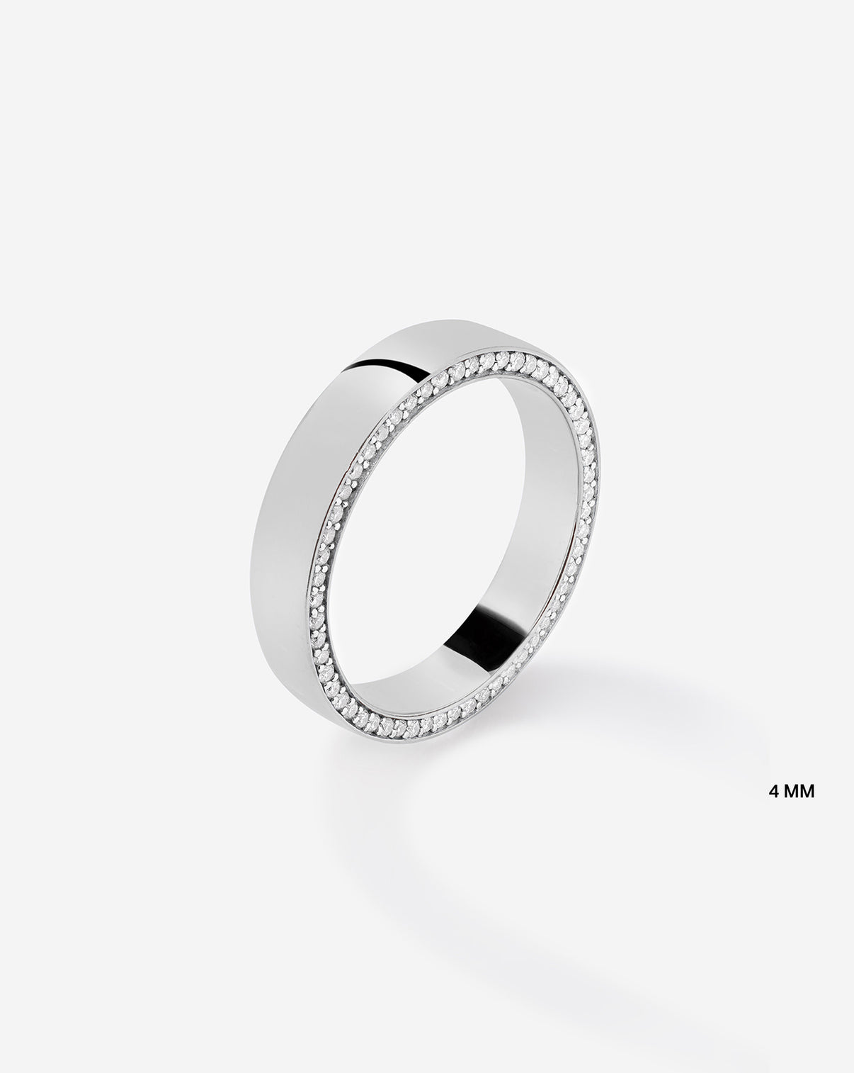 Image of brilliant pave cigar band in 14k White Gold - standing 4 mm