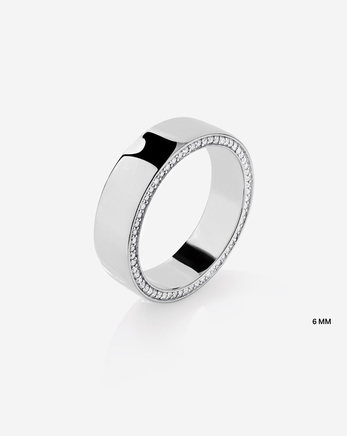 Image of brilliant pave cigar band in 14k White Gold - standing 6 mm
