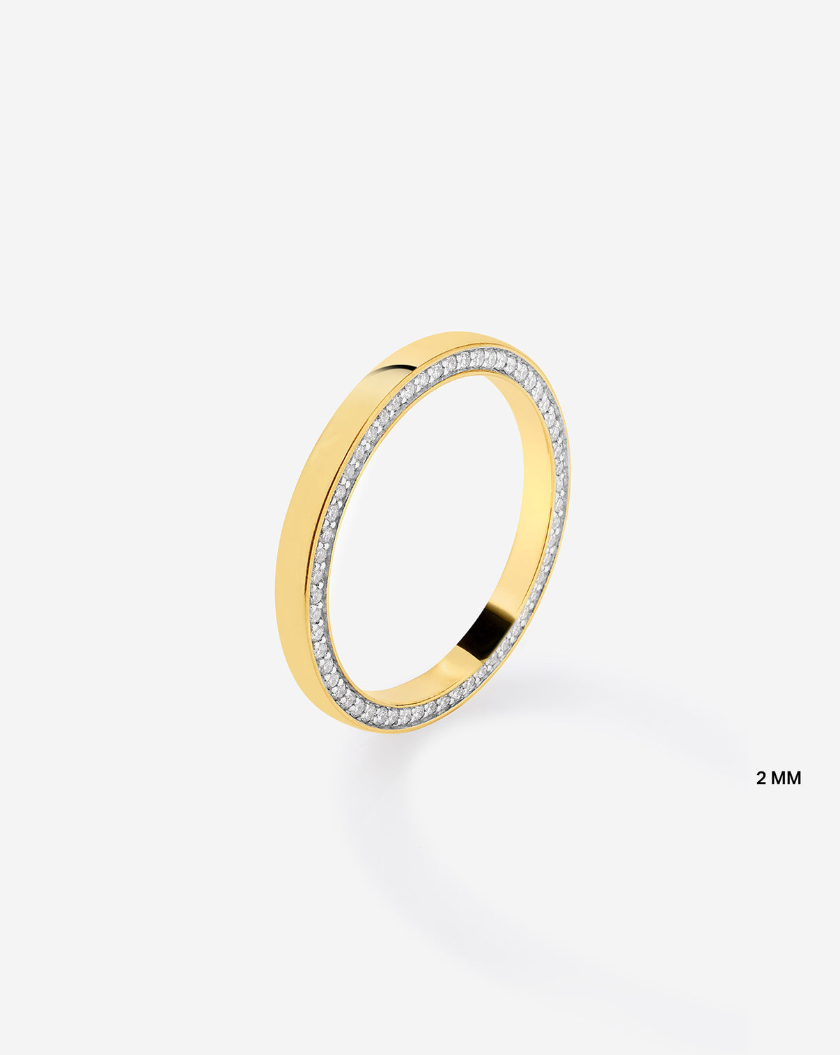 image of brilliant pave cigar band in 14k Yellow Gold - standing 2 mm