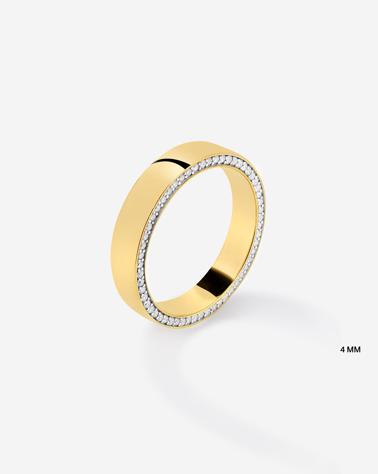 image of brilliant pave cigar band in 14k Yellow Gold - standing 4 mm