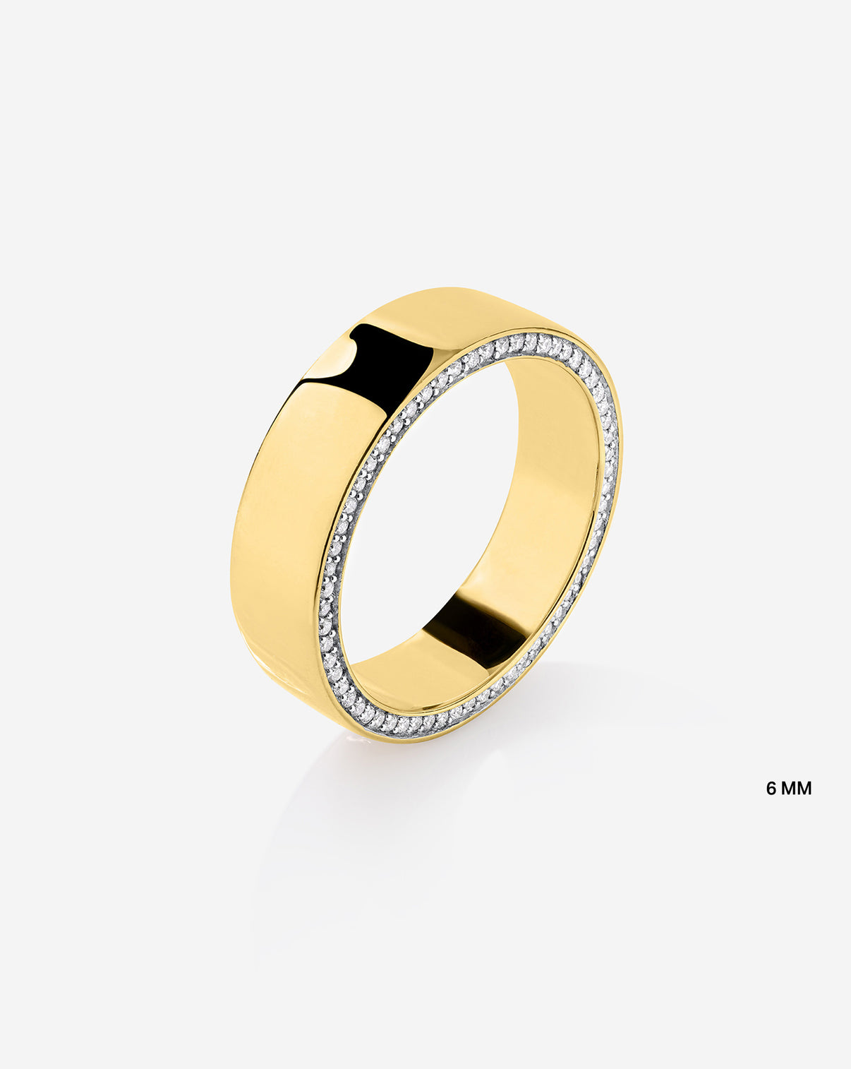 image of brilliant pave cigar band in 14k Yellow Gold - standing 6 mm