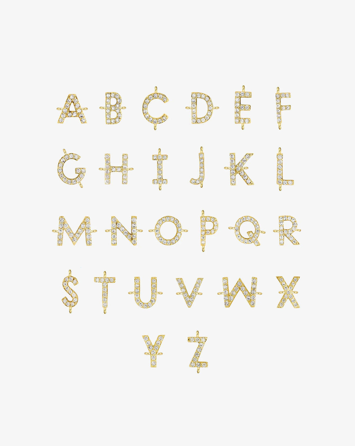 Composite of A-Z letters of Diamond Initial Bracelet in Yellow Gold