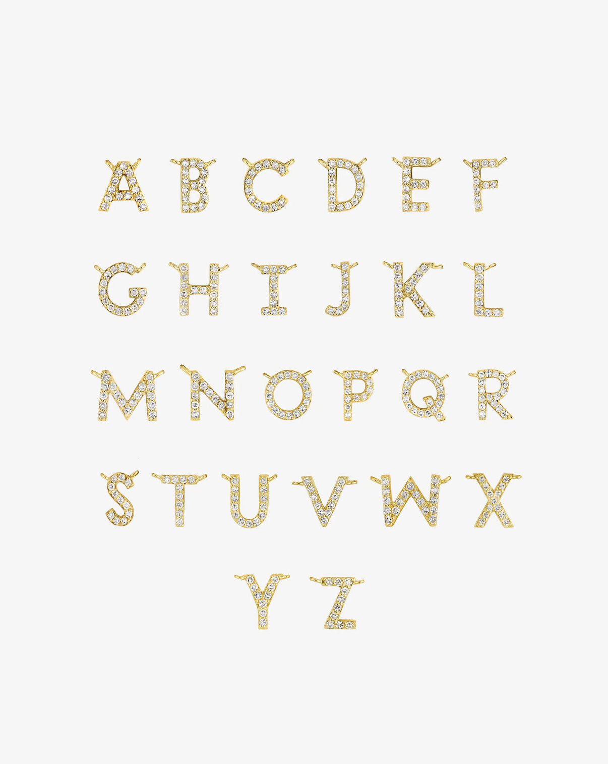 Composite of A-Z letters of Diamond Initial Necklace in Yellow Gold - Ring Concierge