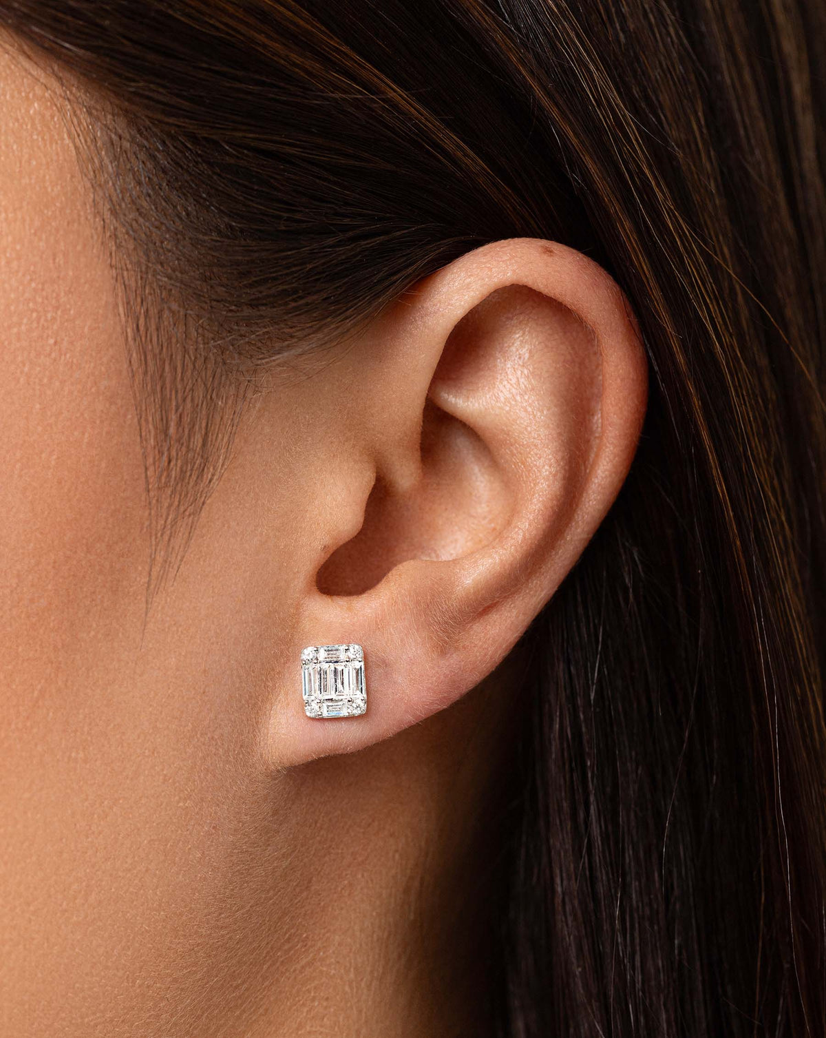 Large Emerald Illusion Studs on model