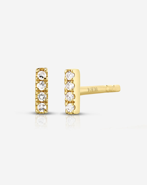 Still image of a pair of the Mini Diamond Line Studs shown in 14k yellow gold