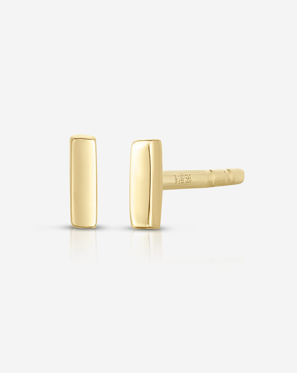 Still image of a pair of the Mini Gold Line Studs shown in 14k yellow gold