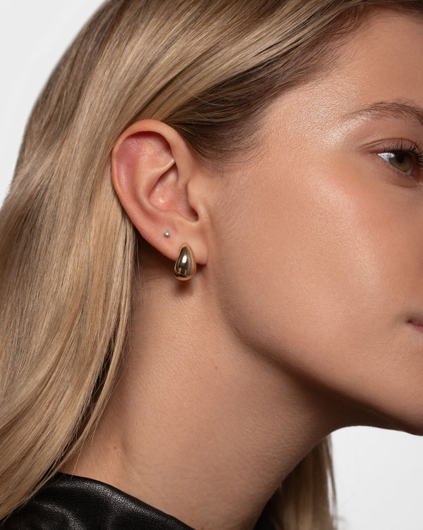 Mini Gold Cloud Earring and Tiny Diamond Stud styled on model