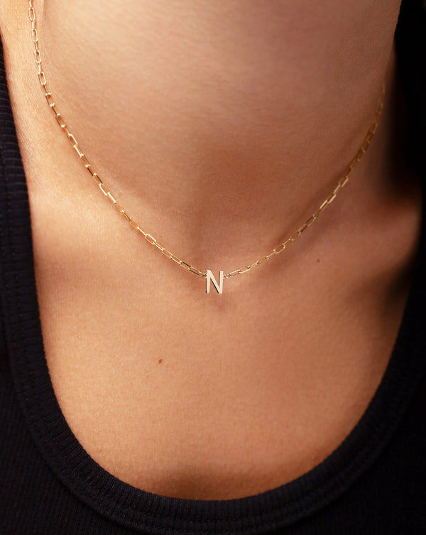 Ring Concierge Block initial + link chain necklace with letter N on model