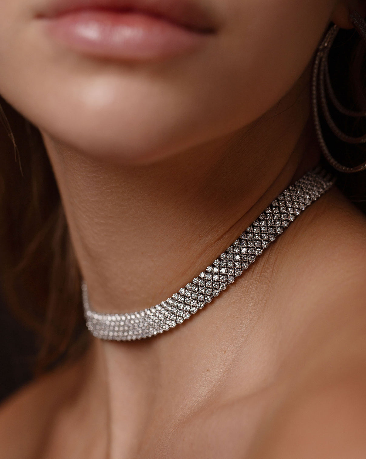 Ring Concierge Diamond Mesh Choker 14k White Gold - on-model