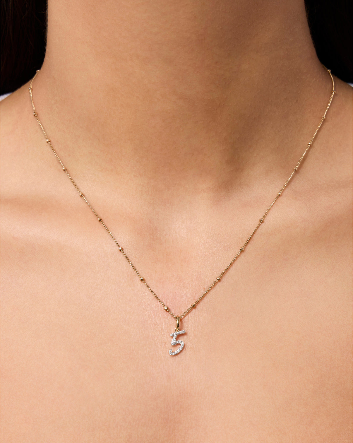 Diamond number pendant on chain necklace 