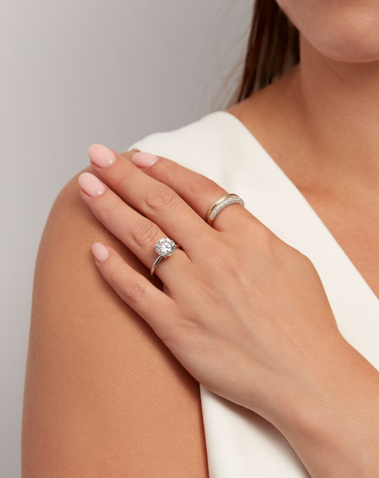 Round Lab Diamond in Cloud Solitaire Hidden Halo worn by model