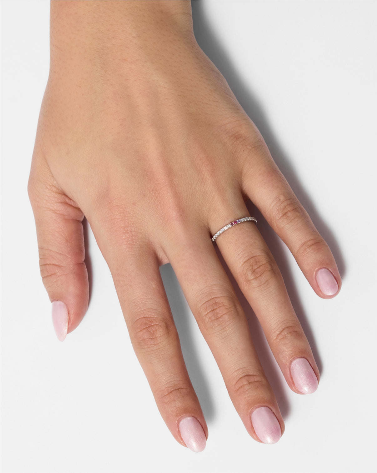 1.3 mm Personalized Perfect Pavé Diamond Ring styled alone on model GLOBAL