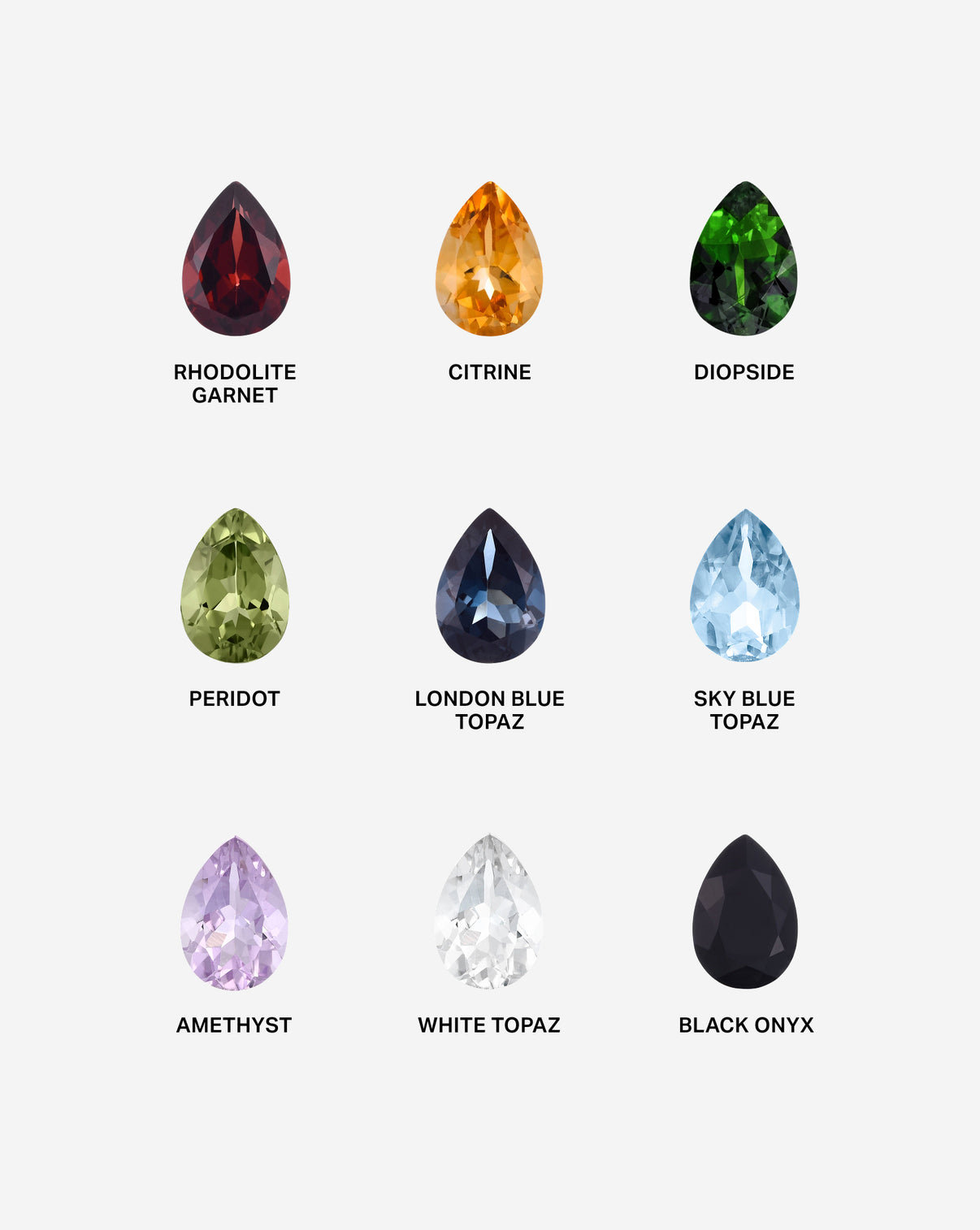 Pear gemstone chart for Toi et Moi Personalized Gemstone Ring showing various birthstones