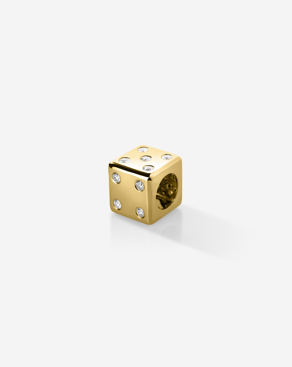 diamond dice bead charm against white background side view