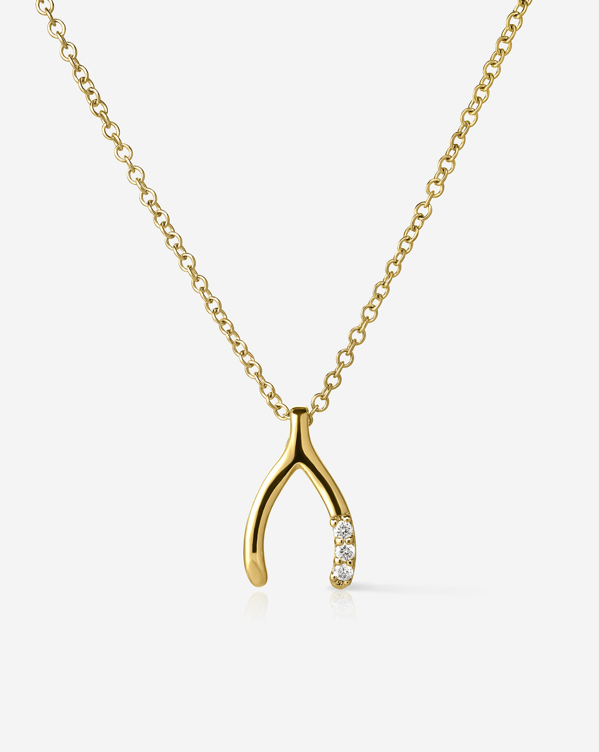 Wishbone Necklace in yellow gold and set with 3 diamonds