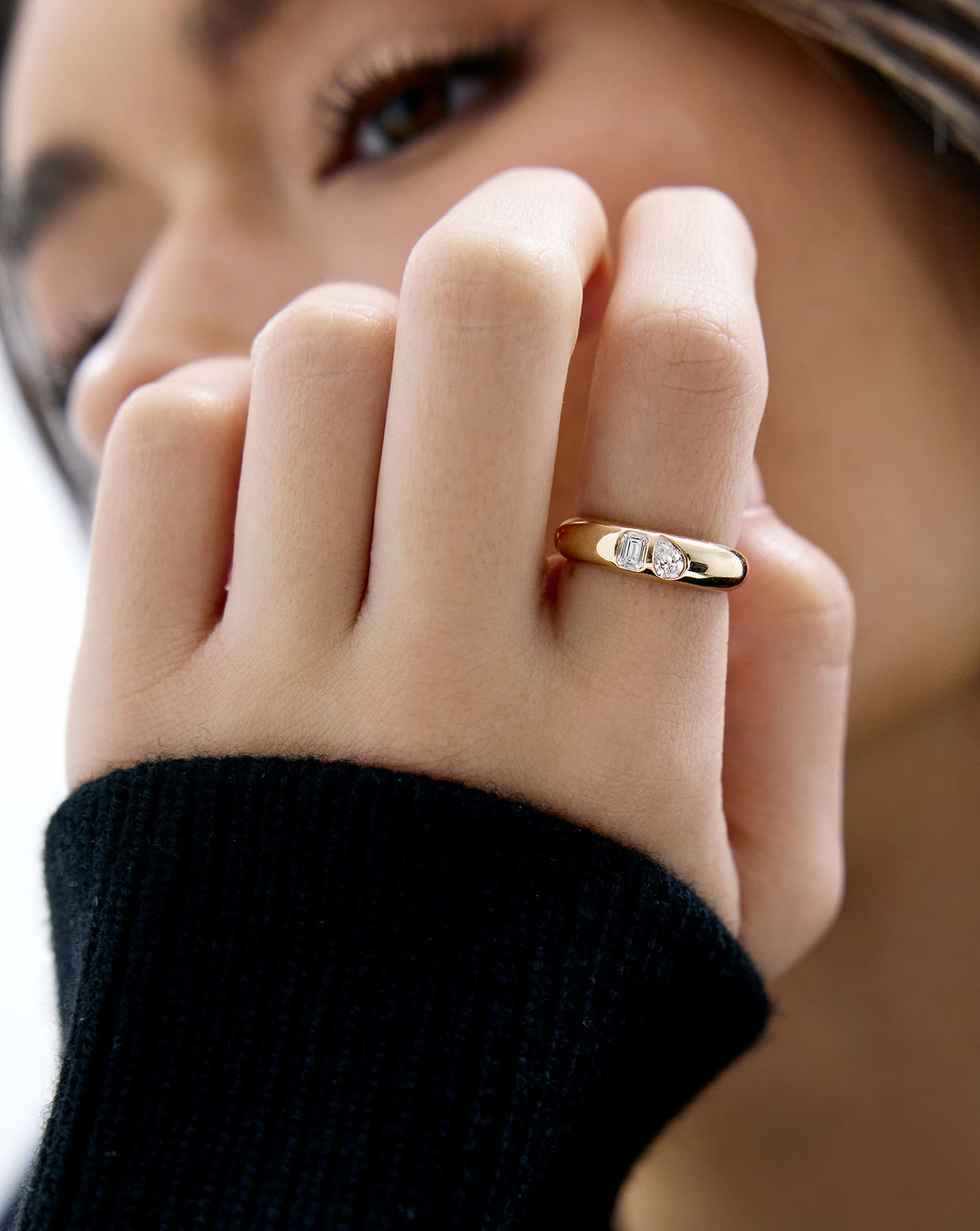 on-model image of lab diamond duo ring GLOBAL