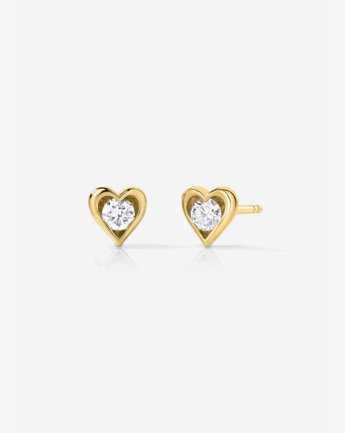 Framed Lab Diamond Heart Studs in 14K Yellow Gold