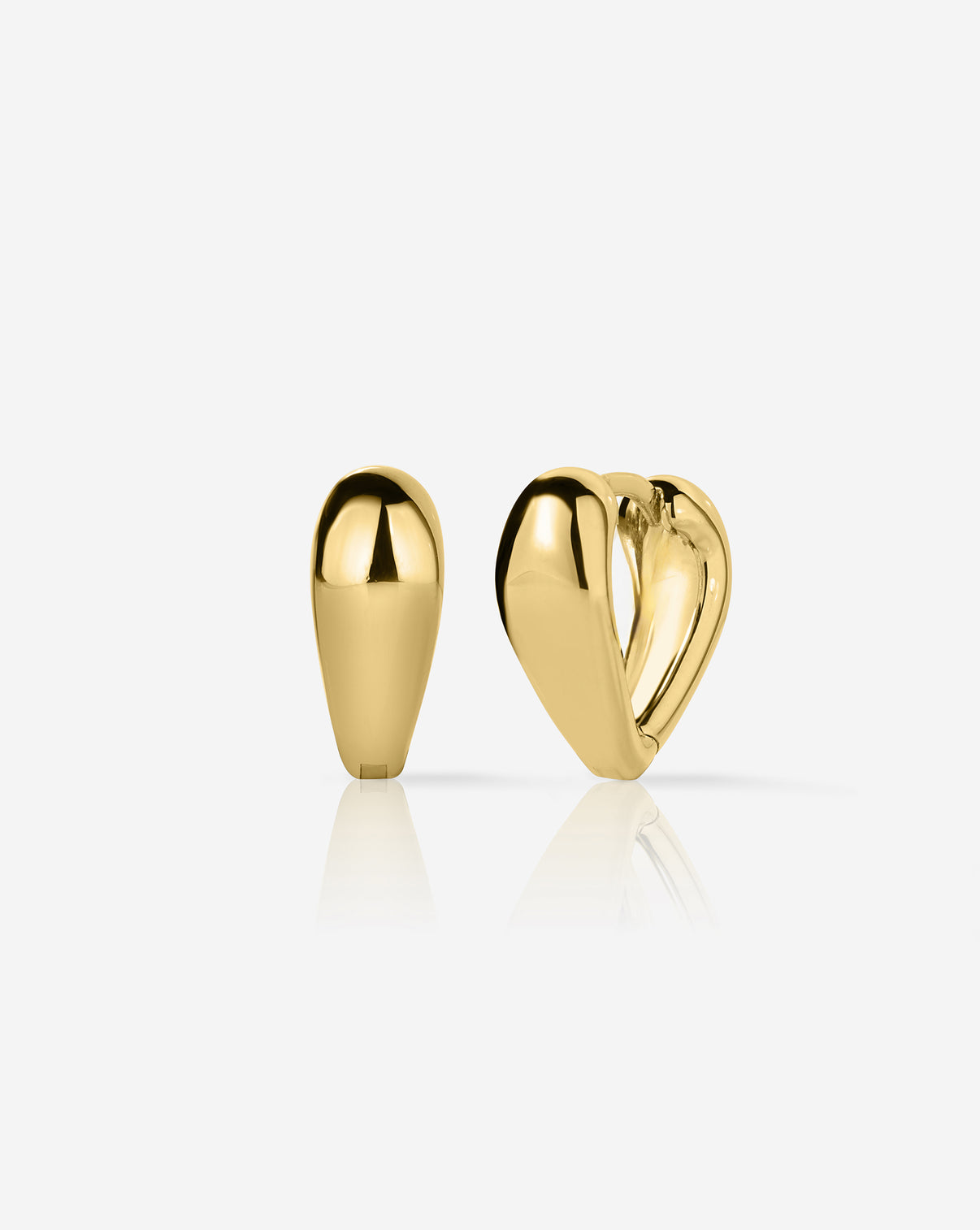 side view of 14K Yellow Gold Heart Huggie Earrings
