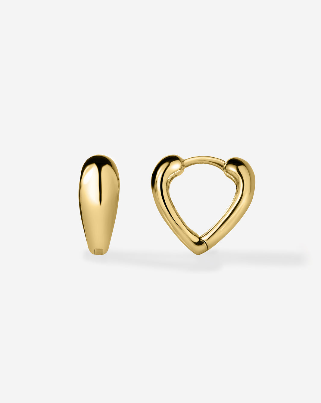 14K Yellow Gold Heart Huggie Earrings