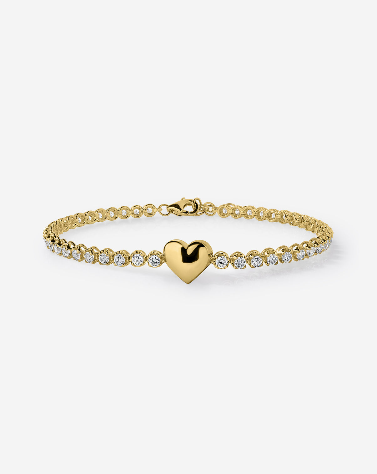 14K Yellow Gold Heart Lab Diamond Tennis Bracelet shown without engraving