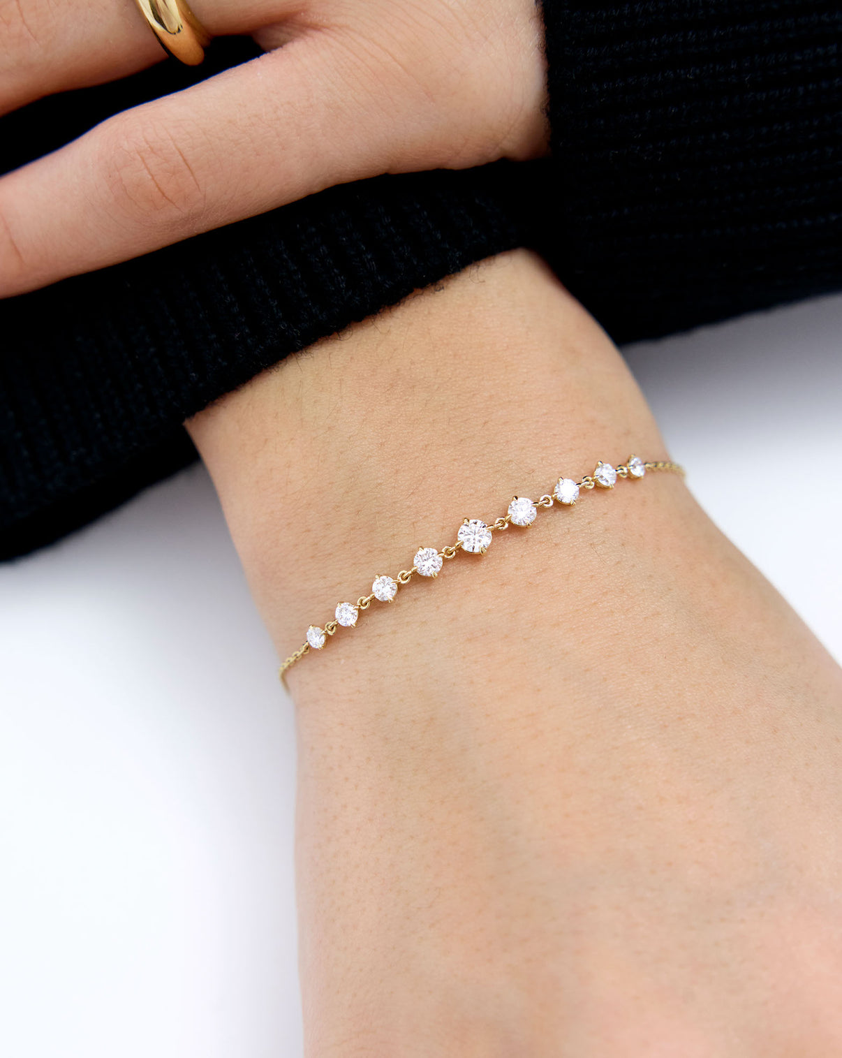 Starlight Lab Diamond Bar Bracelet in 14K Yellow Gold shown on model's wrist
