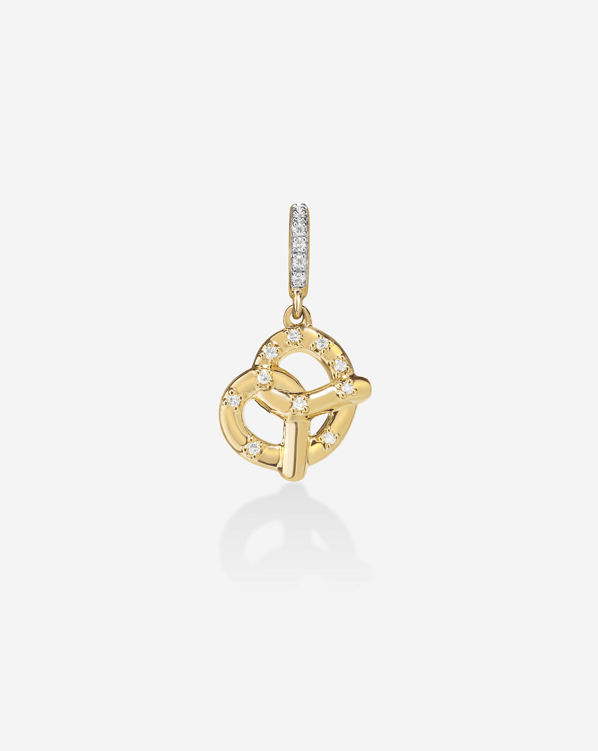 14k yellow gold pretzel charm with diamond details