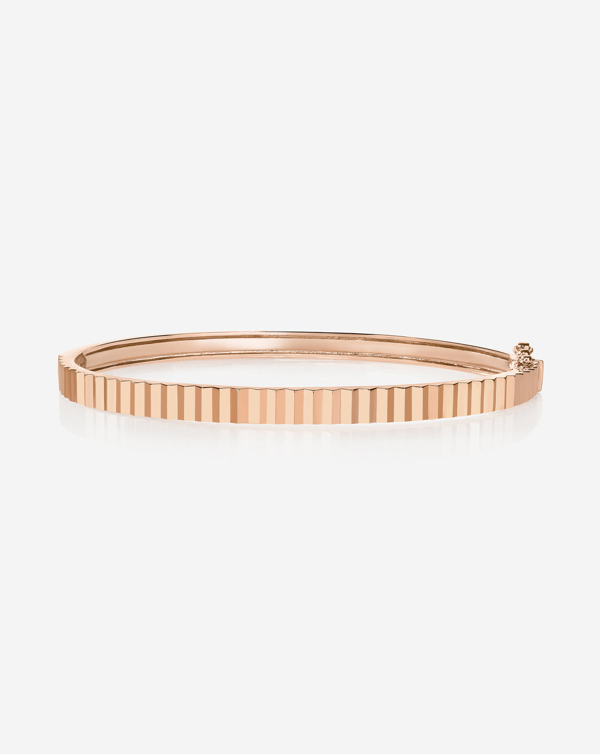 Classic 4mm Fluted Rose Gold Bangle product shot highlighting the luxurious ridged surface and gold brilliance