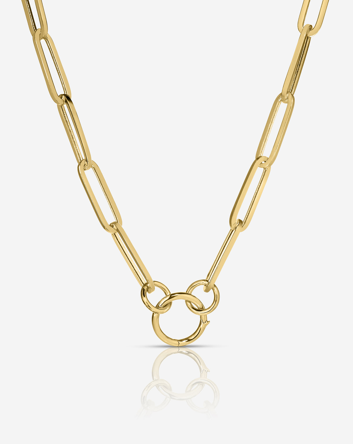 long link clique chain necklace on white background
