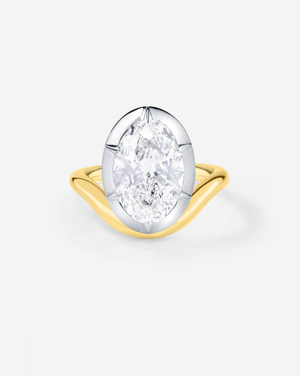 Front view of 3 Lab Grown Oval Curve Nest in Yellow Gold with Platinum Prongs