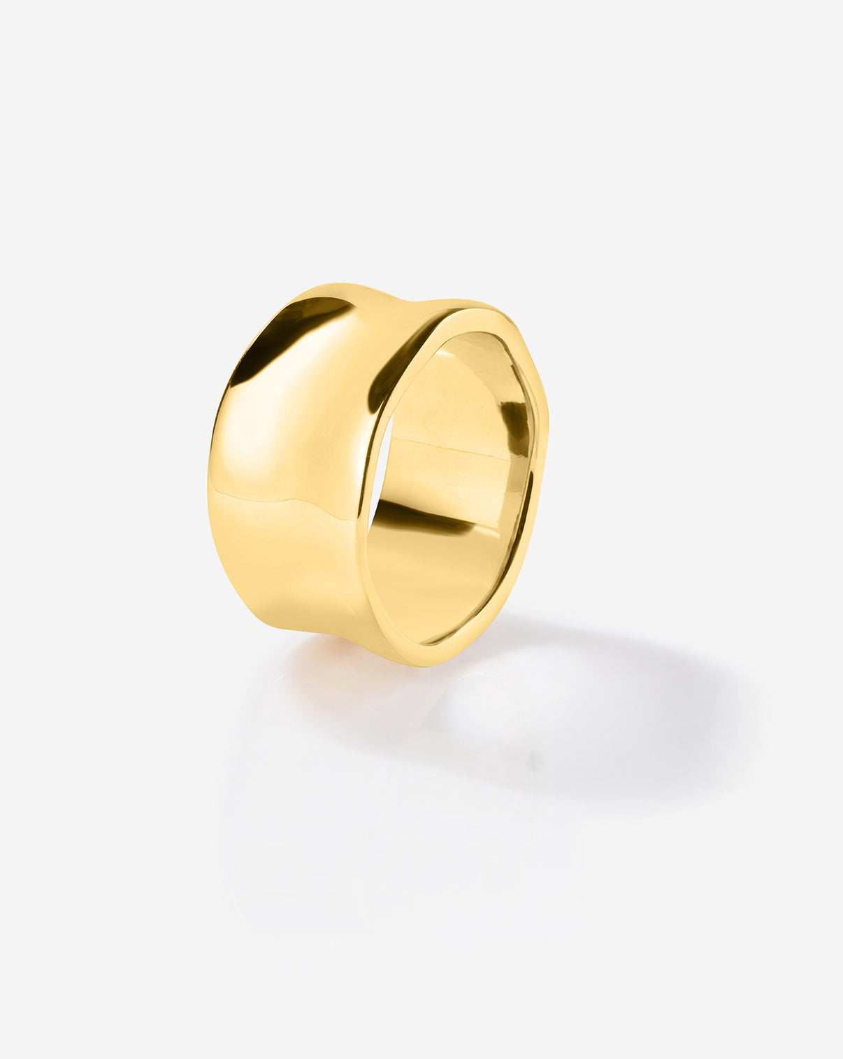 Side view of Liquid Gold Ring showing the polished finish and light-catching surfaces