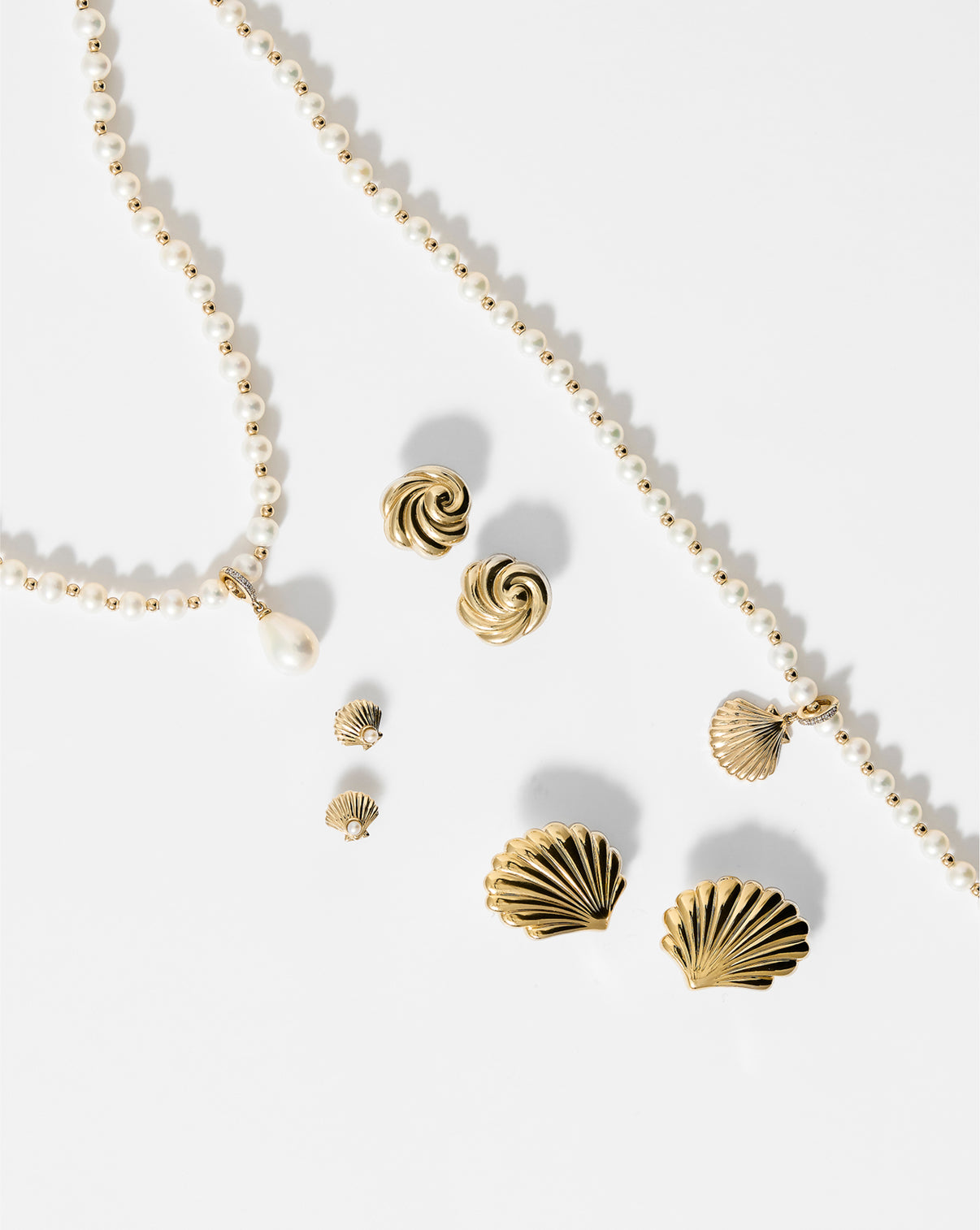 Pearl and shell styles laid flat and close up